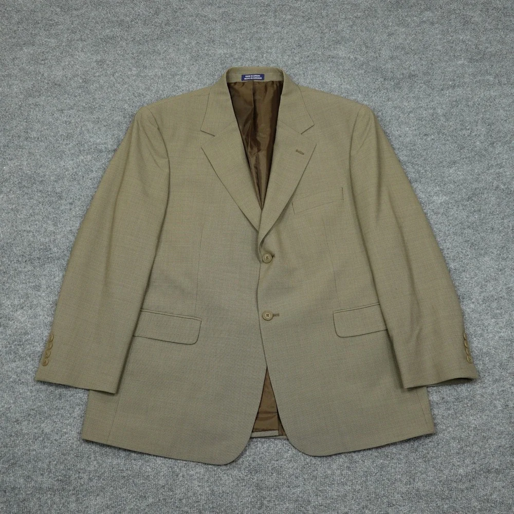 Stafford Blazer Mens 44 Short Tan Washable Wool Blend Two Button Sport Coat
